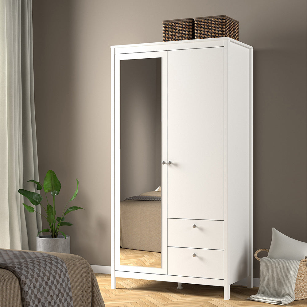 Madrid Wardrobe with 1 door + 1 mirror door + 2 drawers White