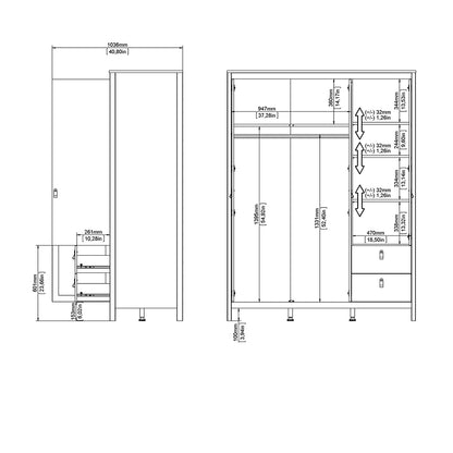 Madrid Wardrobe with 2 doors + 1 mirror door + 2 drawers White