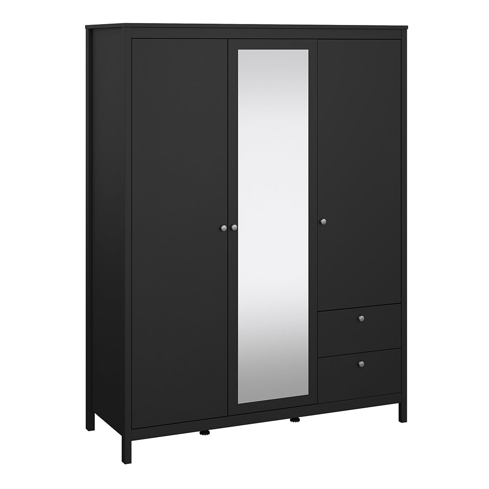 Madrid Wardrobe with 2 doors + 1 mirror door + 2 drawers Matt Black