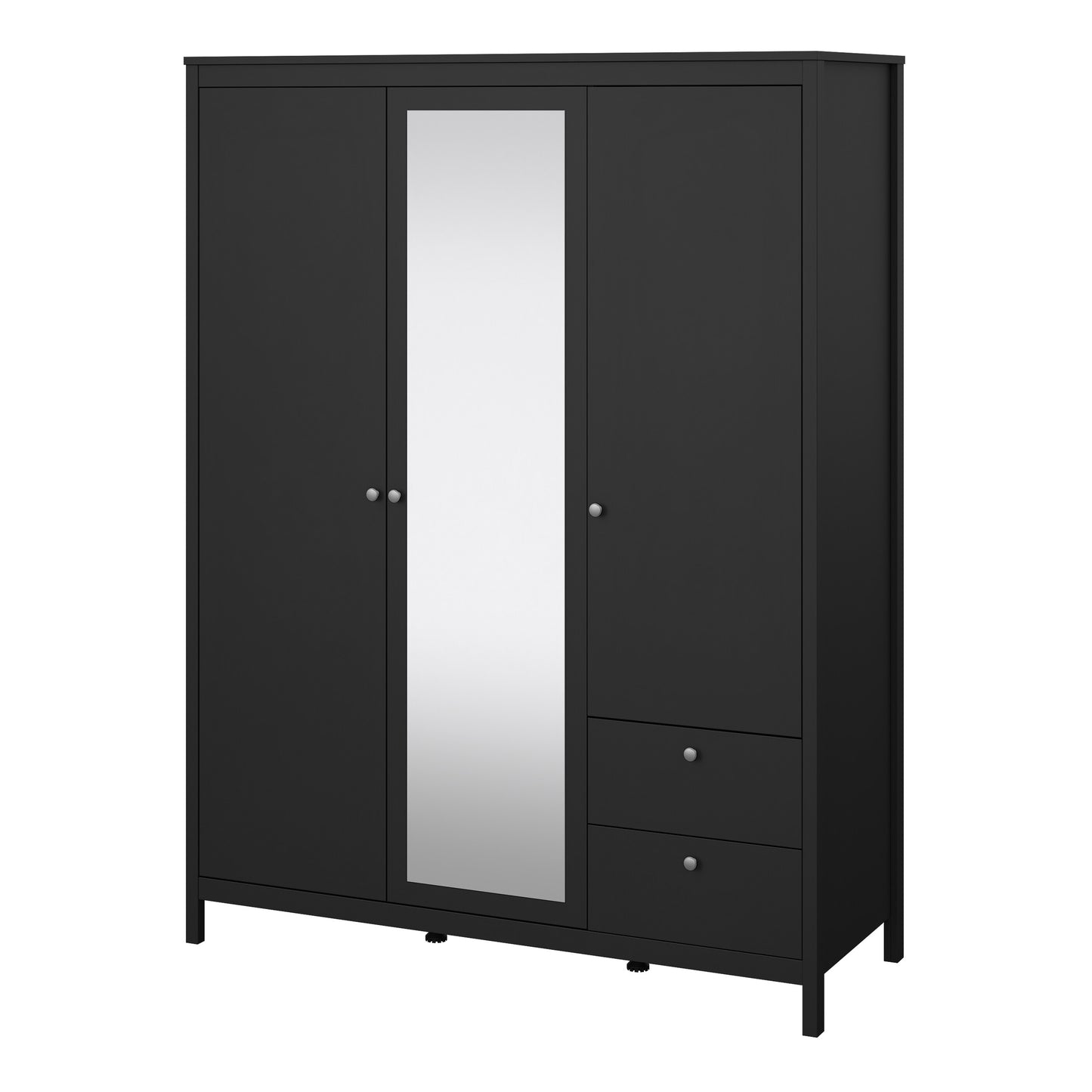 Madrid Wardrobe with 2 doors + 1 mirror door + 2 drawers Matt Black