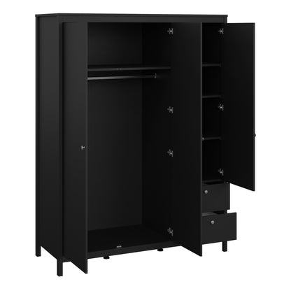 Madrid Wardrobe with 2 doors + 1 mirror door + 2 drawers Matt Black