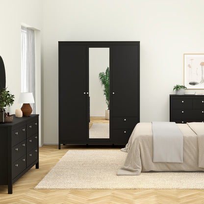 Madrid Wardrobe with 2 doors + 1 mirror door + 2 drawers Matt Black