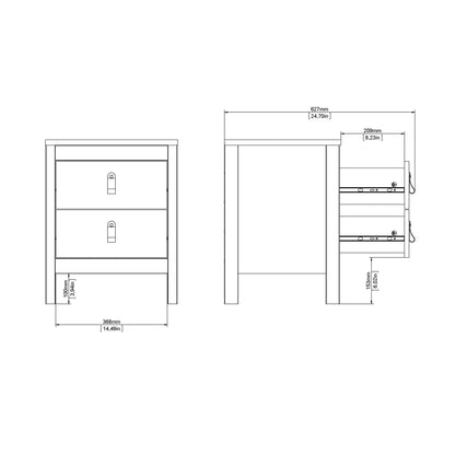 Madrid Bedside Table 2 drawers in White