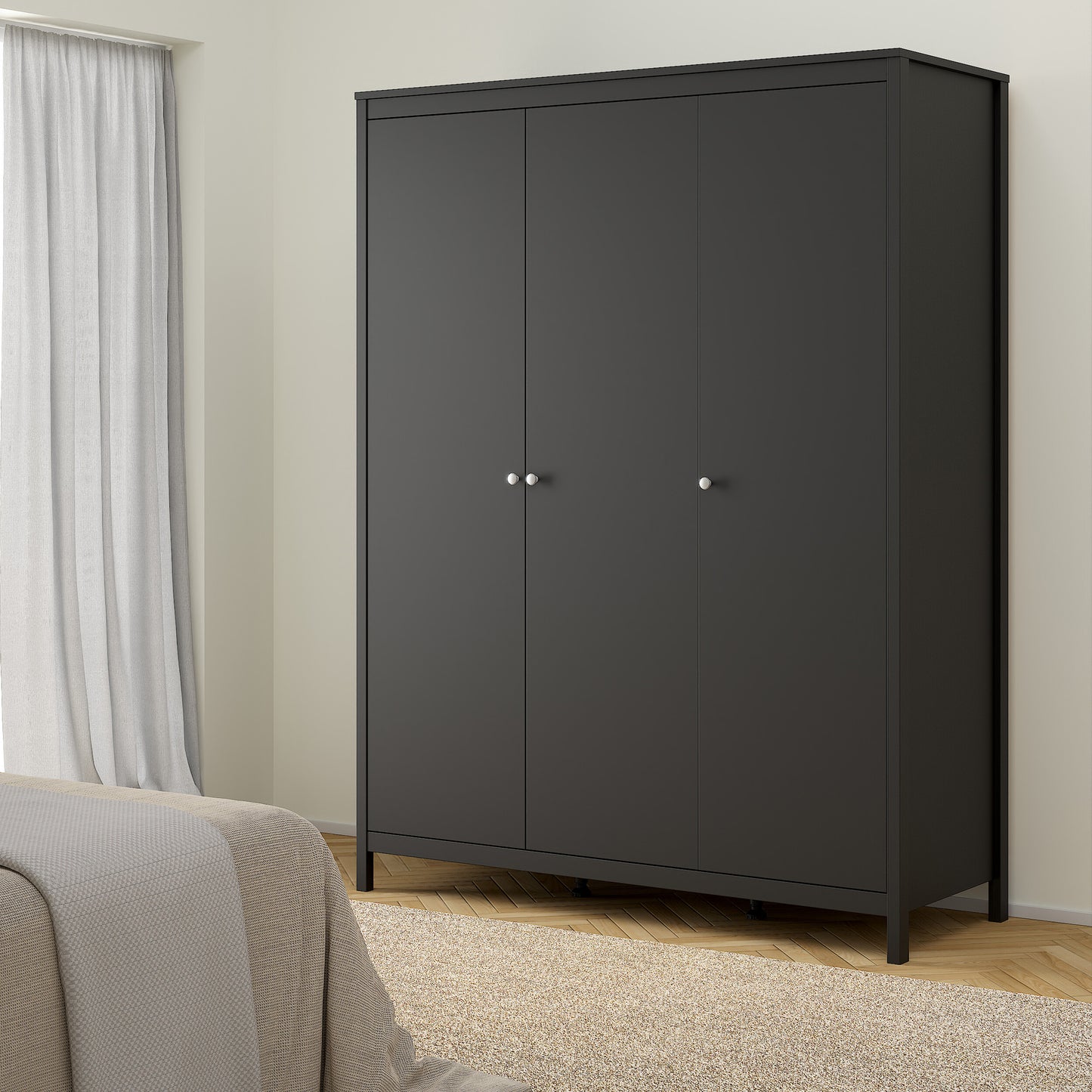 Madrid Wardrobe with 3 doors in Matt Black