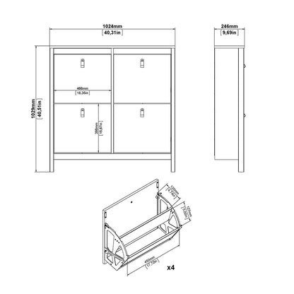 Madrid Shoe cabinet 4 Compartments in White