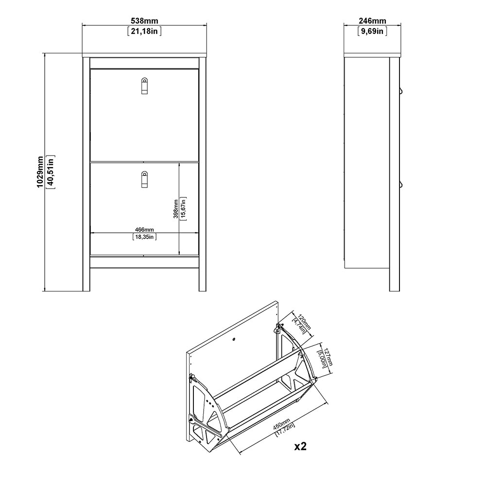 Madrid Shoe Cabinet 2 Flap Door White