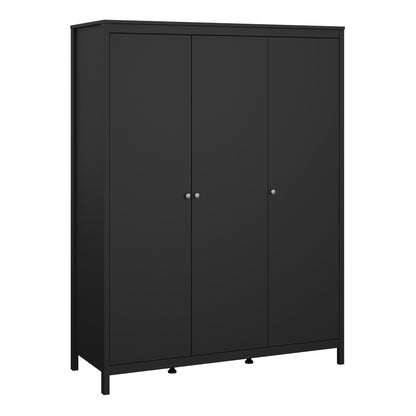 Madrid 3 Piece Bundle, Bedside, Chest and 3 Door Wardrobe in Matt Black