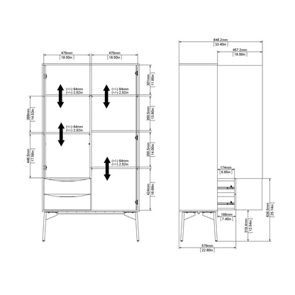 Fur China Cabinet 1 Door + 1 Glass Door + 2 Drawers in Grey and White