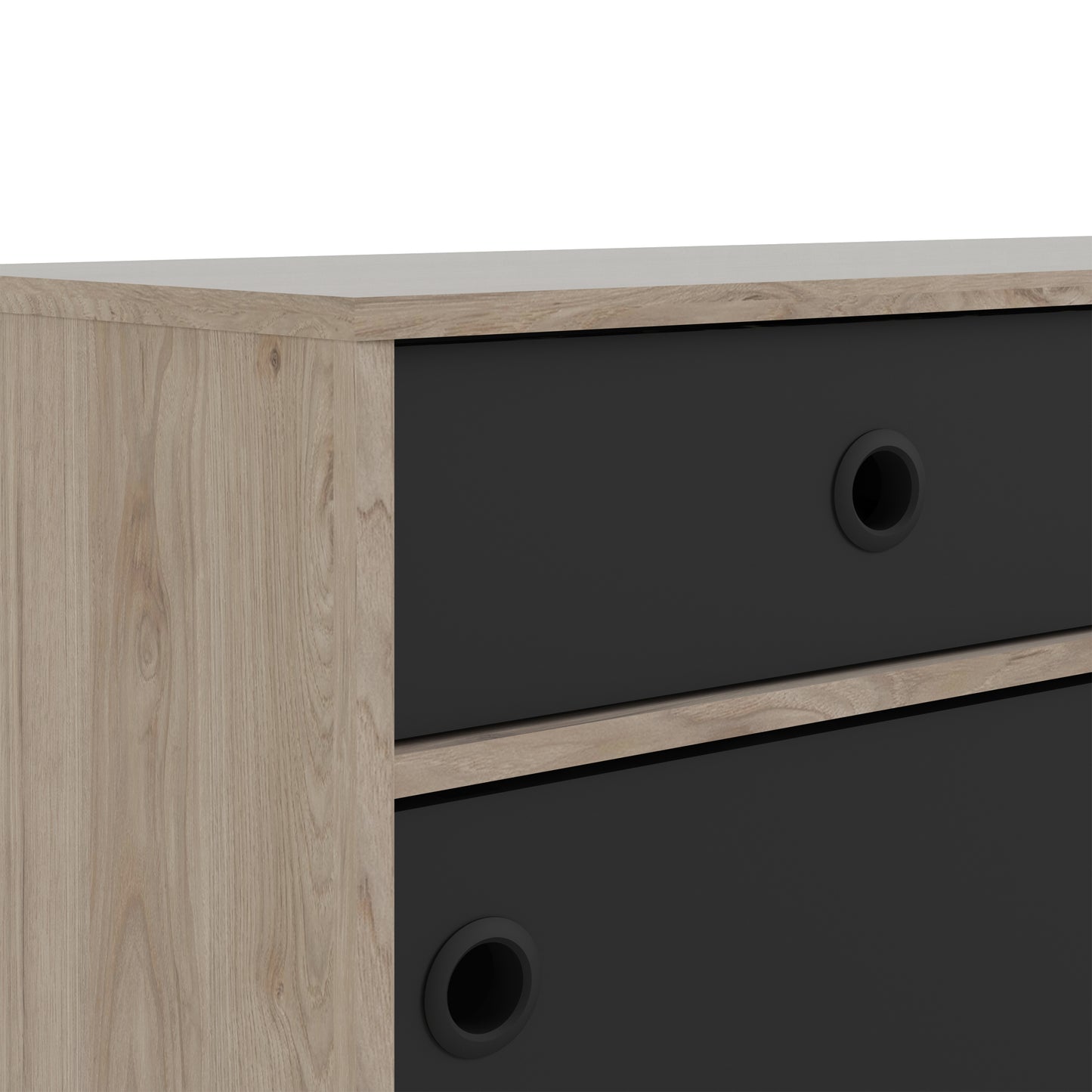 Rome Sideboard 2 Sliding Doors + 3 Drawers in Jackson Hickory Oak and Matt Black