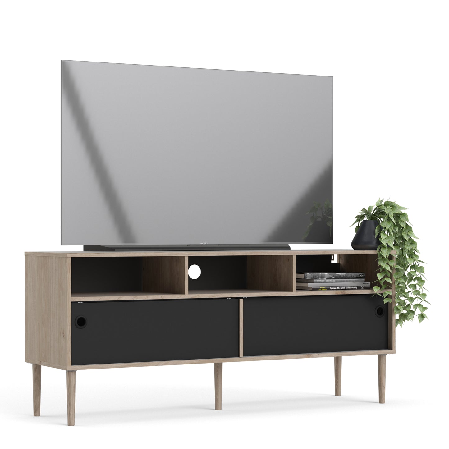 Rome TV-unit 2 Sliding Doors in Jackson Hickory Oak with Matt Black