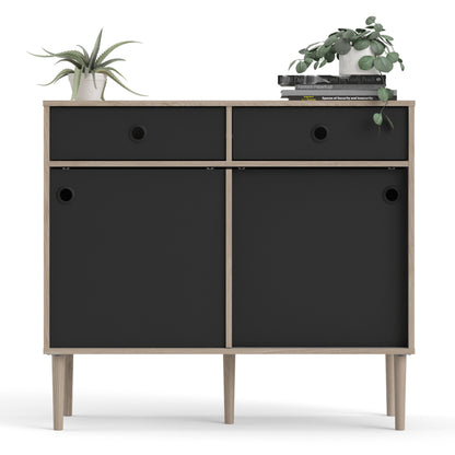 Rome Sideboard 2 Sliding Doors + 2 Drawers in Jackson Hickory Oak with Matt Black