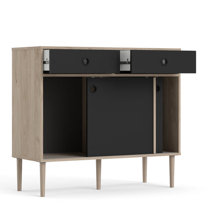 Rome Sideboard 2 Sliding Doors + 2 Drawers in Jackson Hickory Oak with Matt Black