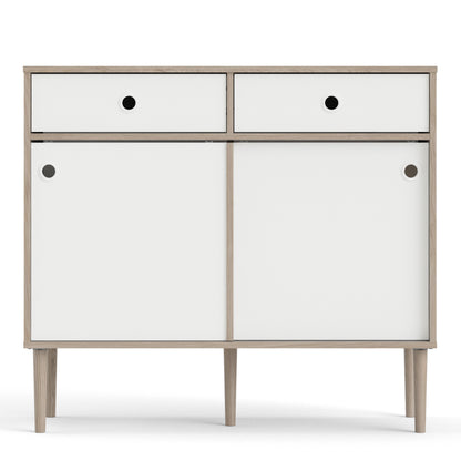 Rome Sideboard 2 Sliding Doors + 2 Drawers in Jackson Hickory Oak with Matt White