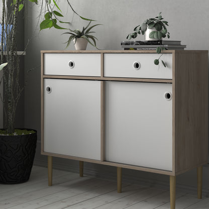 Rome Sideboard 2 Sliding Doors + 2 Drawers in Jackson Hickory Oak with Matt White