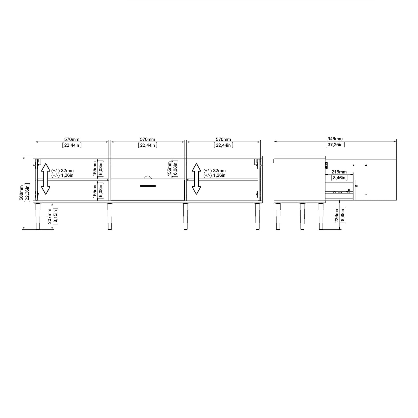 Media TV-Unit with 2 Doors + 1 Drawer