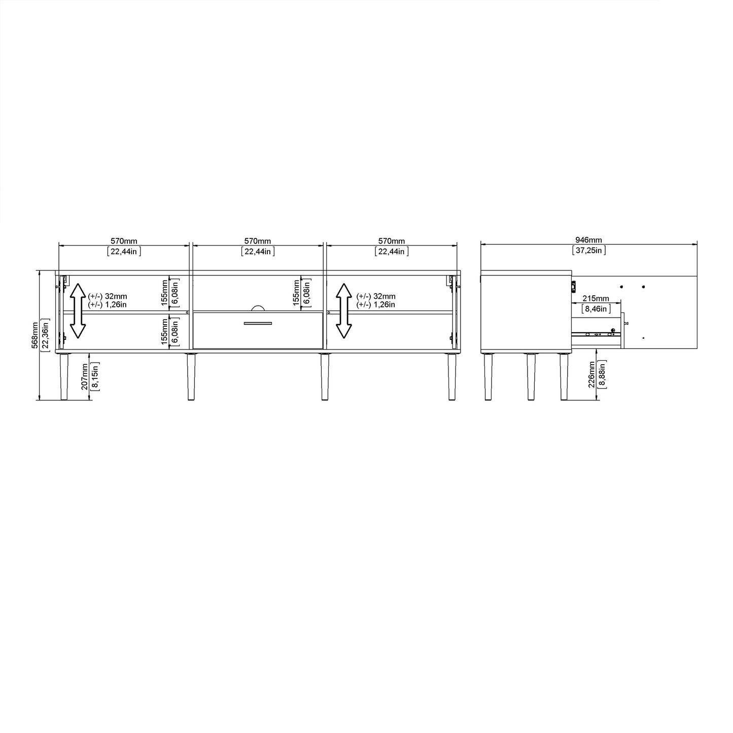 Media TV-Unit with 2 Doors + 1 Drawer