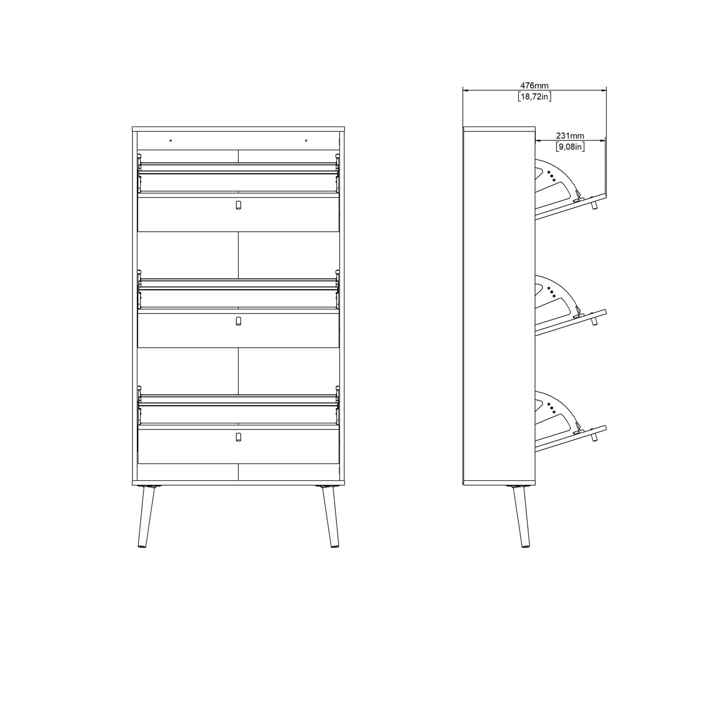 Cumbria Shoe Cabinet 3 flap Doors White