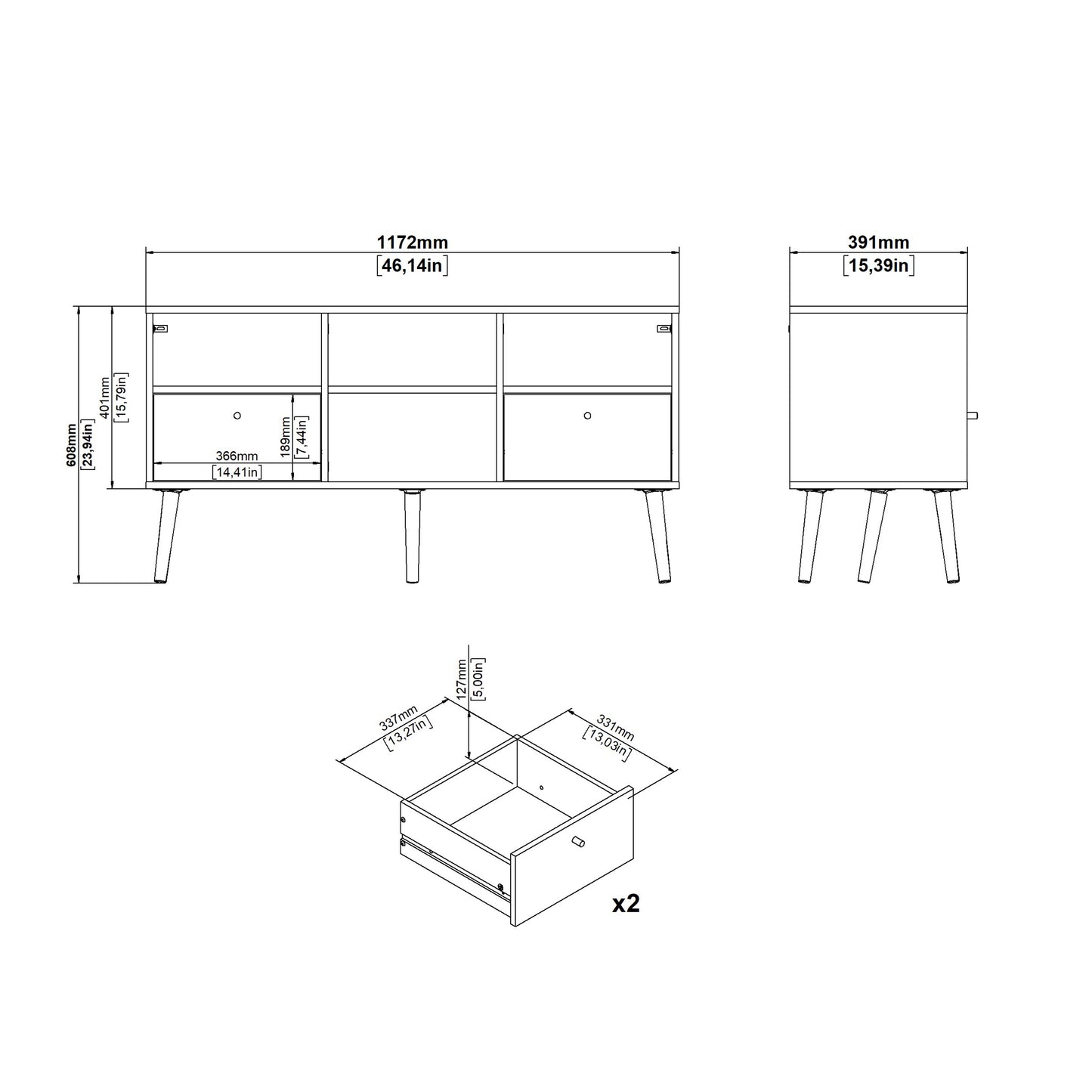 Cumbria TV-Unit 2 Drawers White