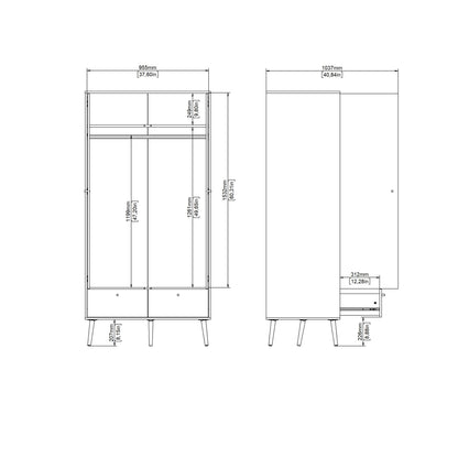 Cumbria Wardrobe with 2 Doors + 2 Drawers White