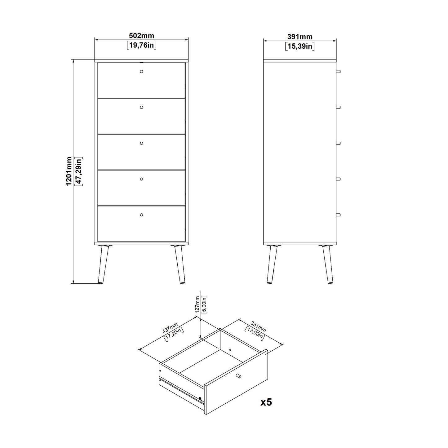 Cumbria Chest 5 Drawers White