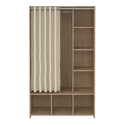 Uppsala Open Mobile Wardrobe Unit in Jackson Hickory Oak with a Beige Textile Curtain