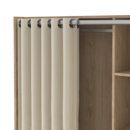 Uppsala Open Mobile Wardrobe Unit in Jackson Hickory Oak with a Beige Textile Curtain