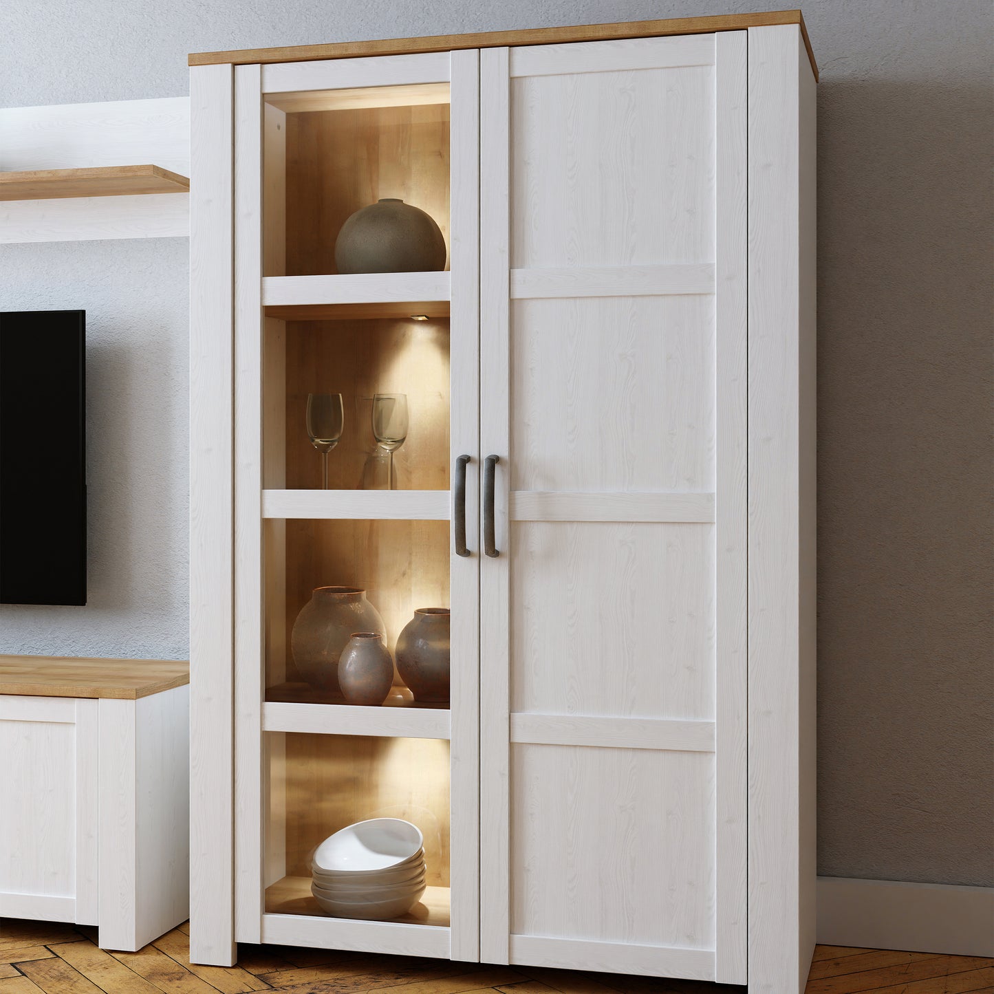 Bohol Display Cabinet in Riviera Oak/White