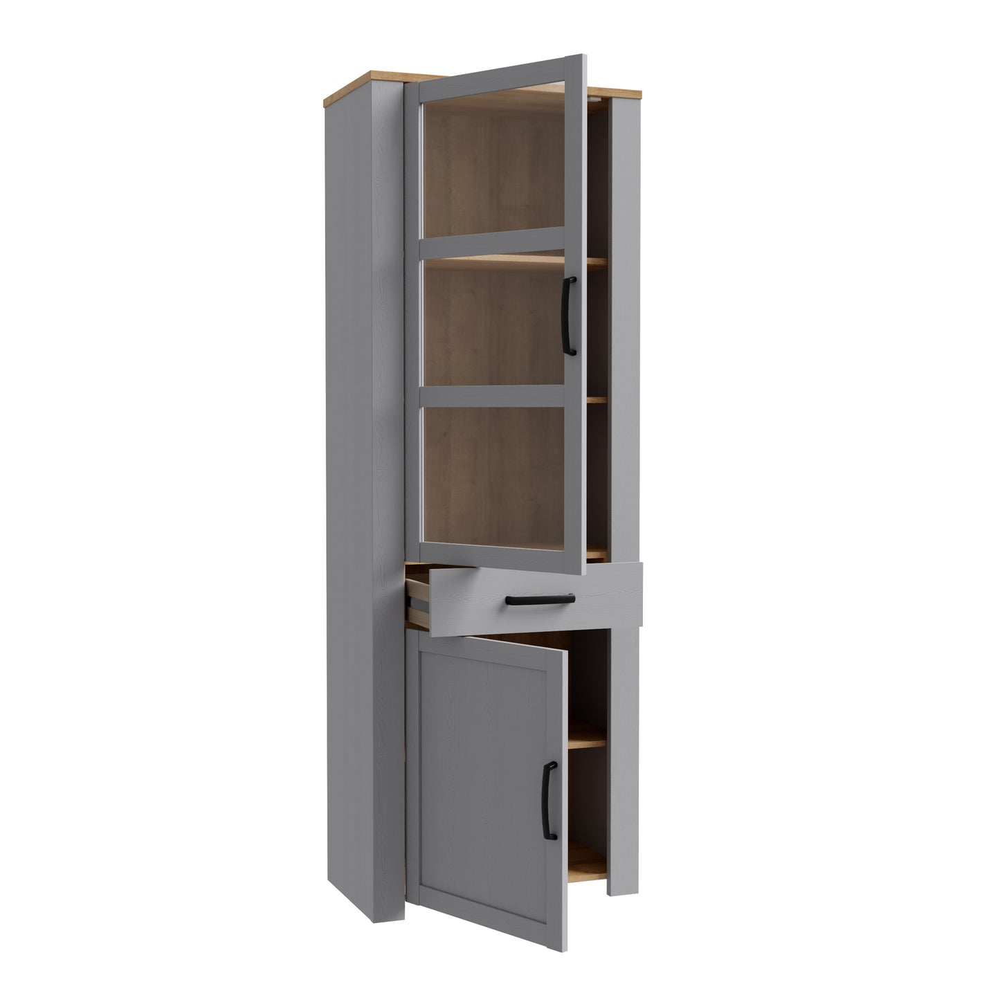 Bohol Narrow Display Cabinet in Riviera Oak/Grey Oak