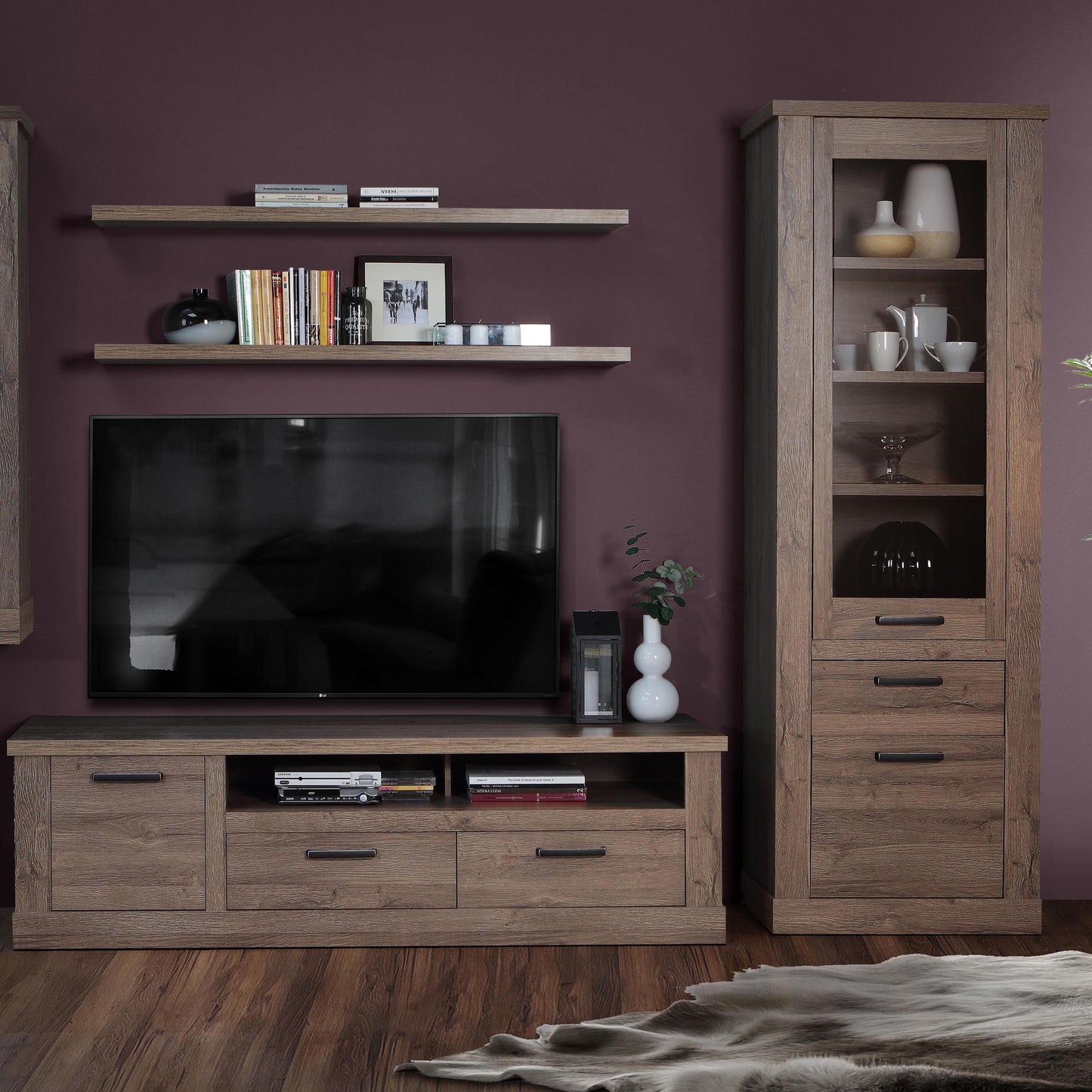 Corona Narrow Display Cabinet in Tabak Oak