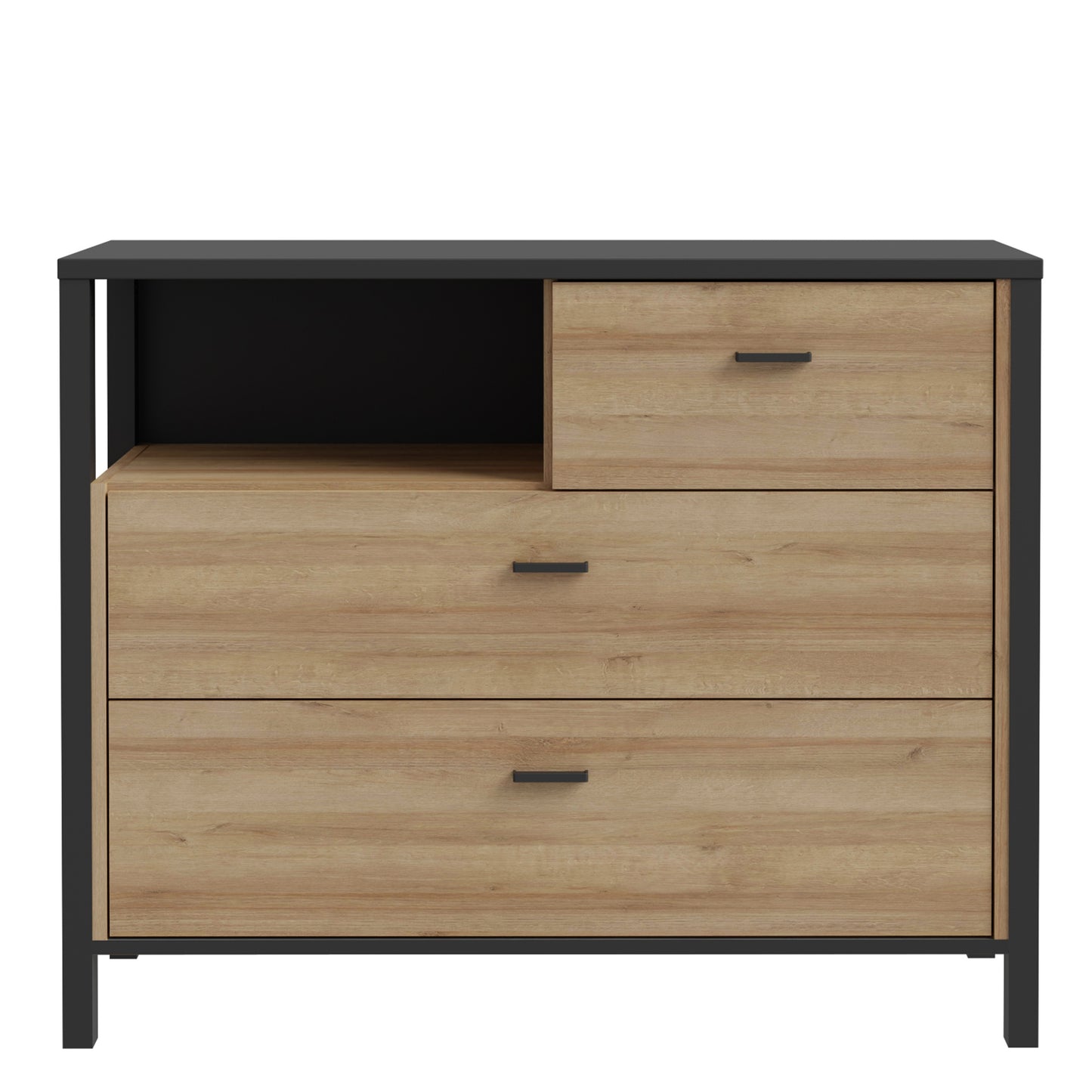 High Rock Chest of Drawers in Matt Black/Riviera Oak