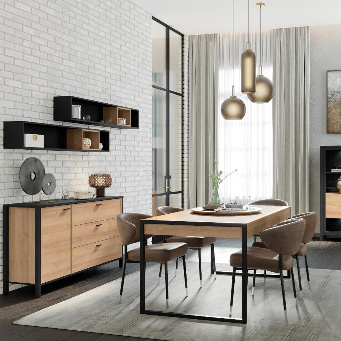 High Rock Sideboard in Matt Black/Riviera Oak