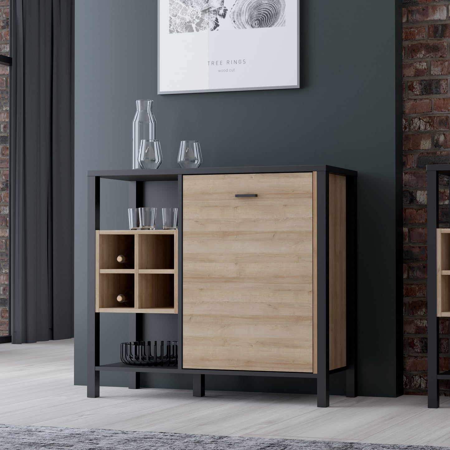 High Rock Storage / Display Chest in Matt Black/Riviera Oak