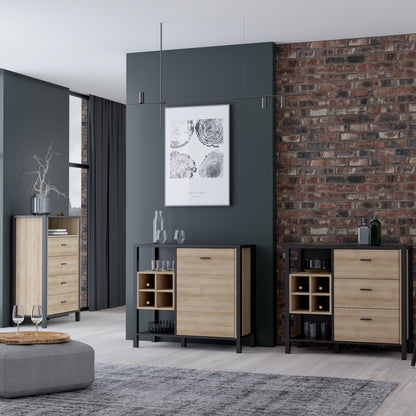 High Rock Chest of Drawers in Matt Black/Riviera Oak