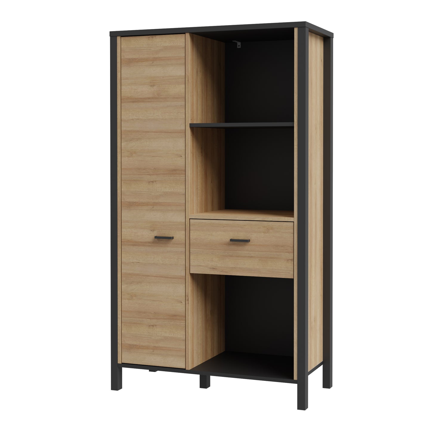 High Rock Wide Shelf Unit in Matt Black/Riviera Oak