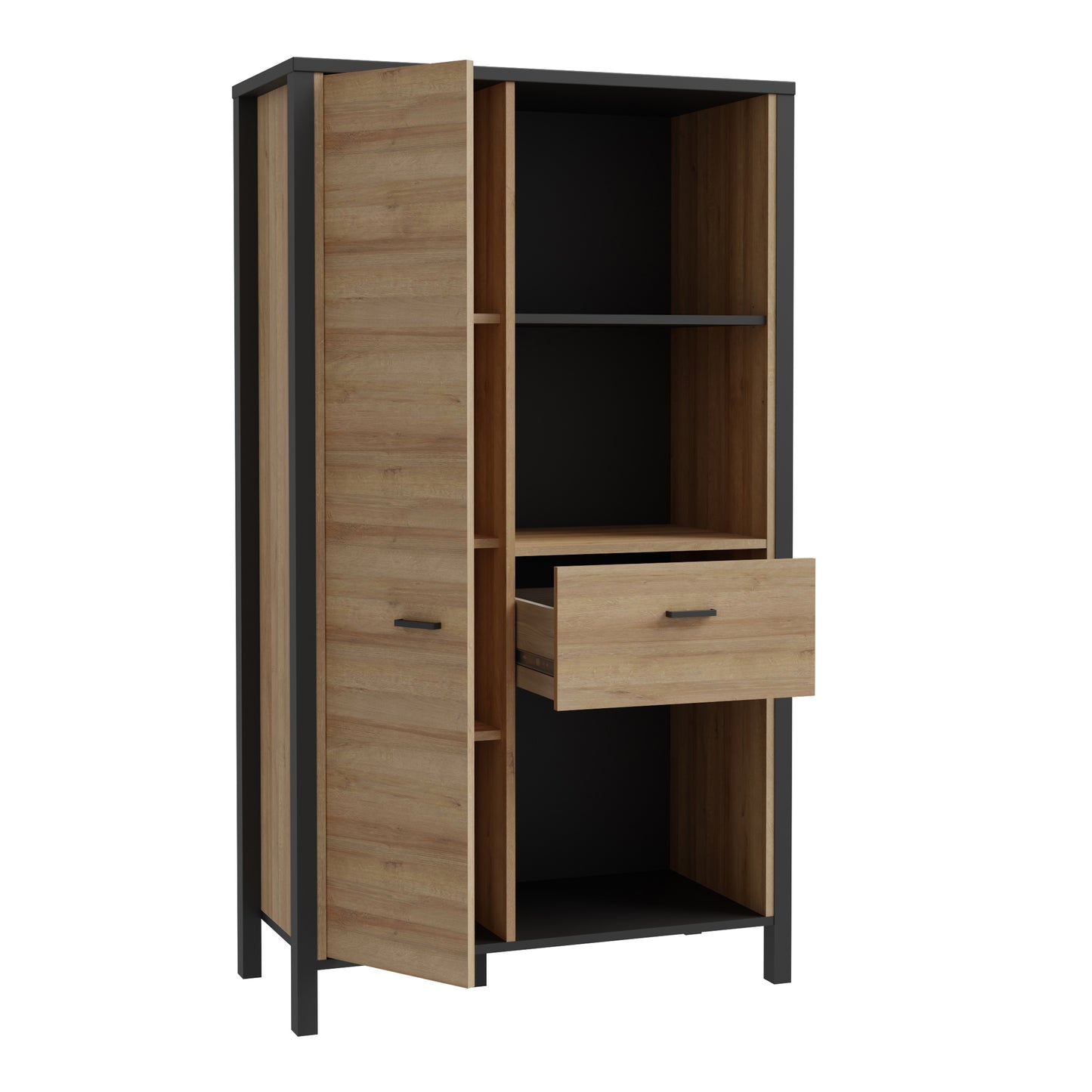 High Rock Wide Shelf Unit in Matt Black/Riviera Oak