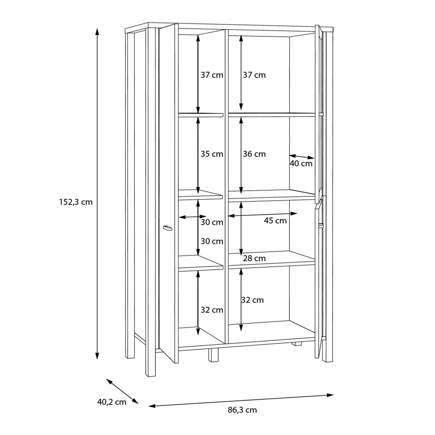 High Rock Small Display Cabinet in Matt Black/Riviera Oak