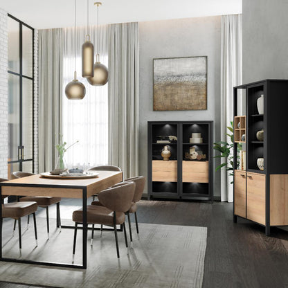 High Rock Extra Wide Display Cabinet in Matt Black/Riviera Oak