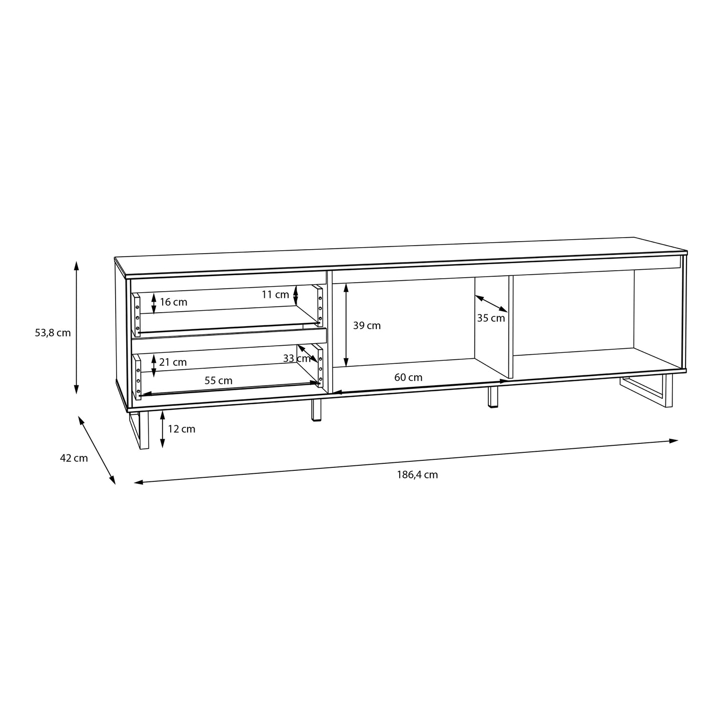 Nikomedes TV Unit  in Spica Oak/Matt Black/Bartex Oak