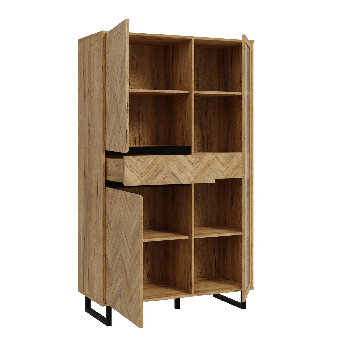 Nikomedes Display Cabinet in Spica Oak/Matt Black/Bartex Oak