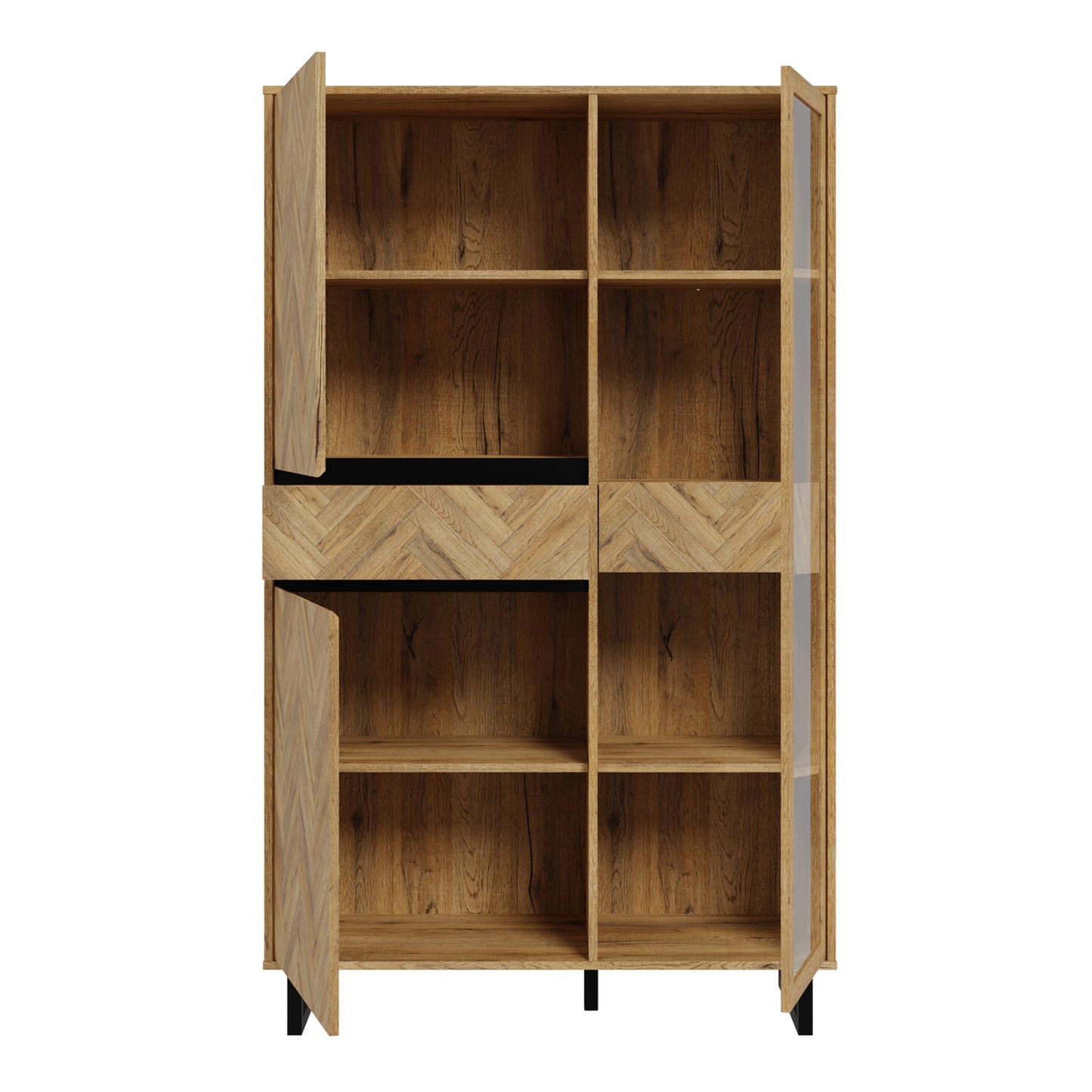 Nikomedes Display Cabinet in Spica Oak/Matt Black/Bartex Oak