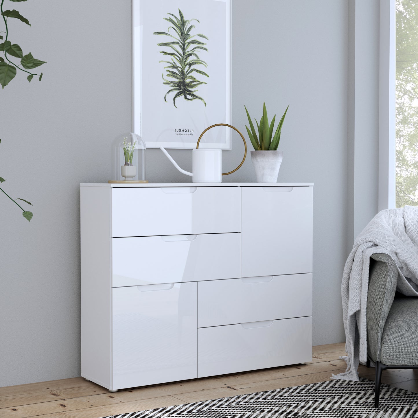 Sienna Abstract Chest of in White/White High Gloss