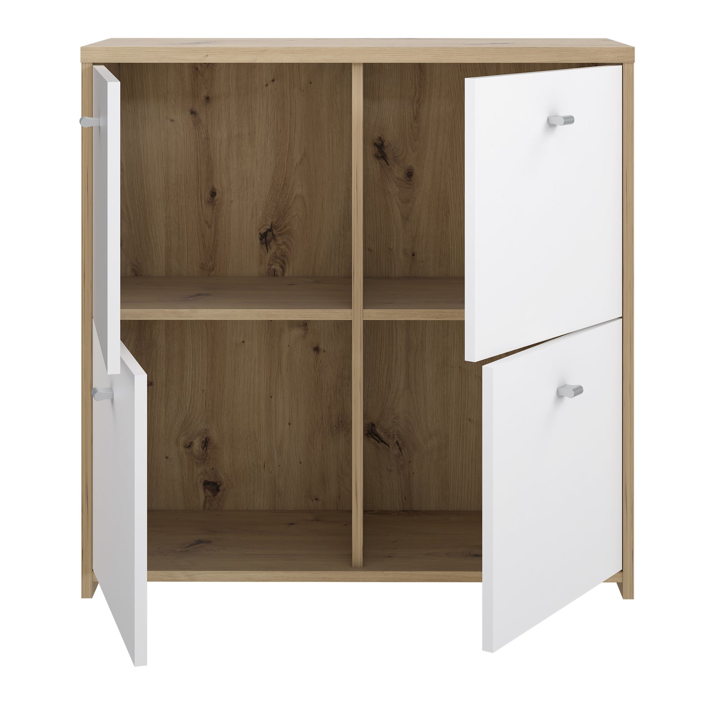 Best Chest Storage Cabinet with 4 Doors in Artisan Oak/White