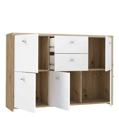 Best Chest Storage Cabinet with 2 Drawers and 5 Doors in Artisan Oak/White