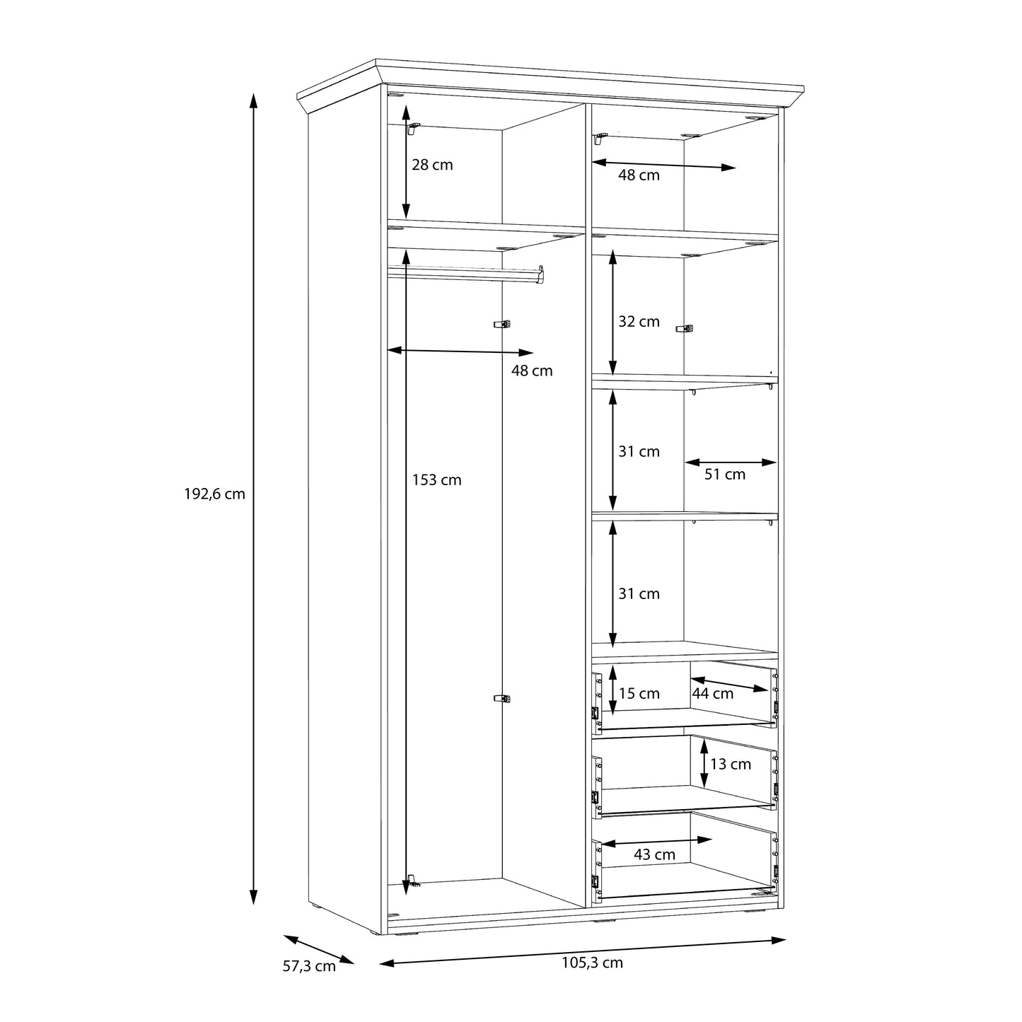 Iloppa 2 Door Wardrobe in Snowy Oak/Oak Nelson