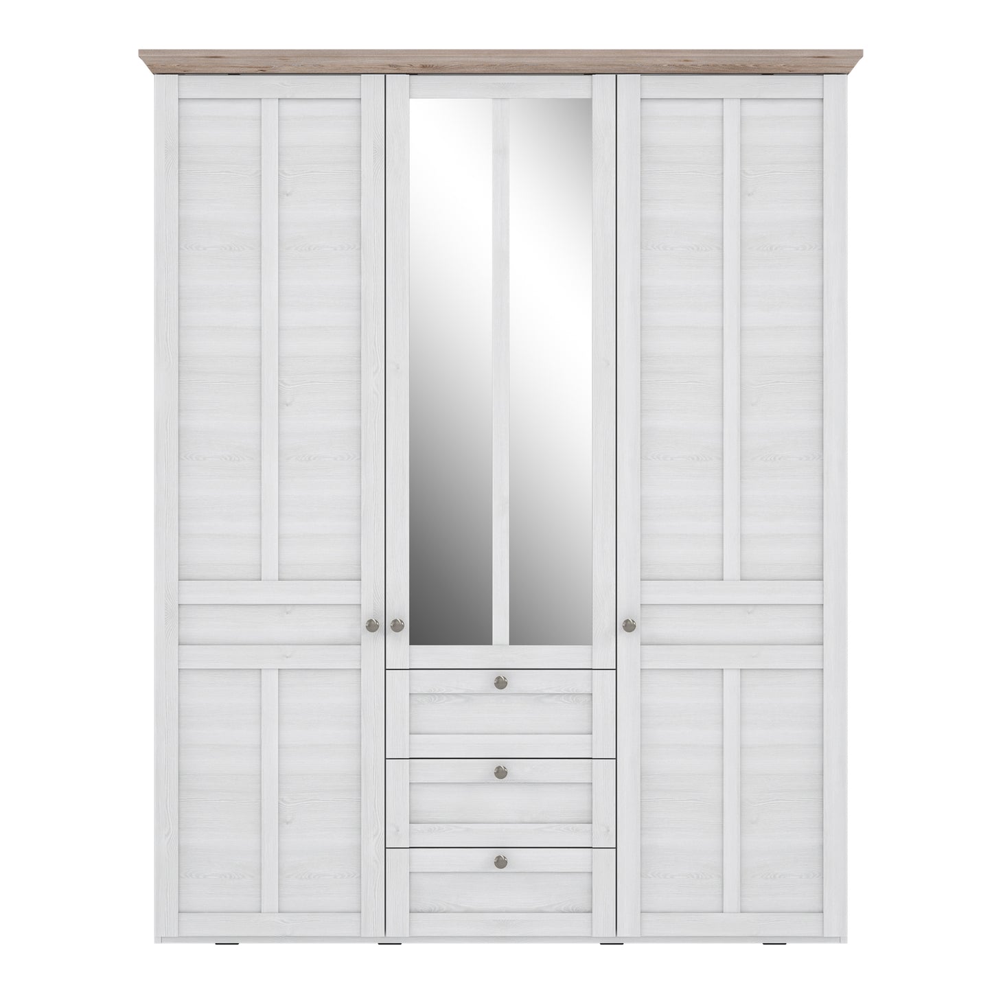 Iloppa 3 Door Wardrobe in Snowy Oak/Oak Nelson