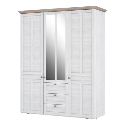 Iloppa 3 Door Wardrobe in Snowy Oak/Oak Nelson