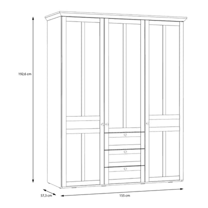 Iloppa 3 Door Wardrobe in Snowy Oak/Oak Nelson