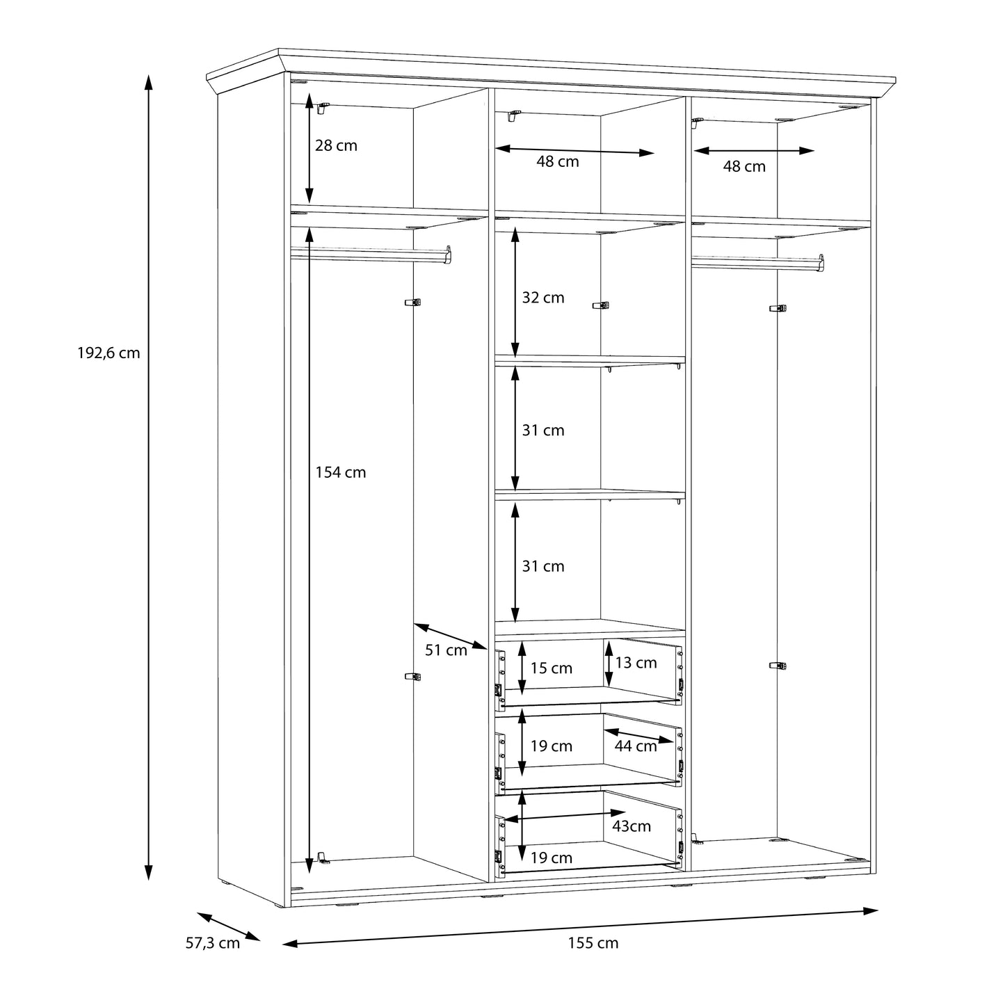 Iloppa 3 Door Wardrobe in Snowy Oak/Oak Nelson