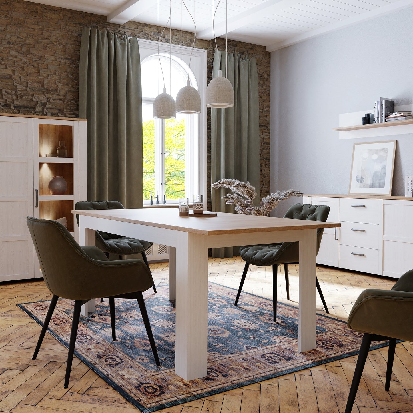 Bohol Extending Dining Table in Riviera Oak/White