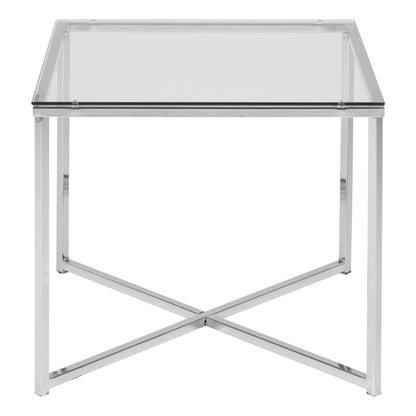 Cross Square Metal Side Table with Glass Top